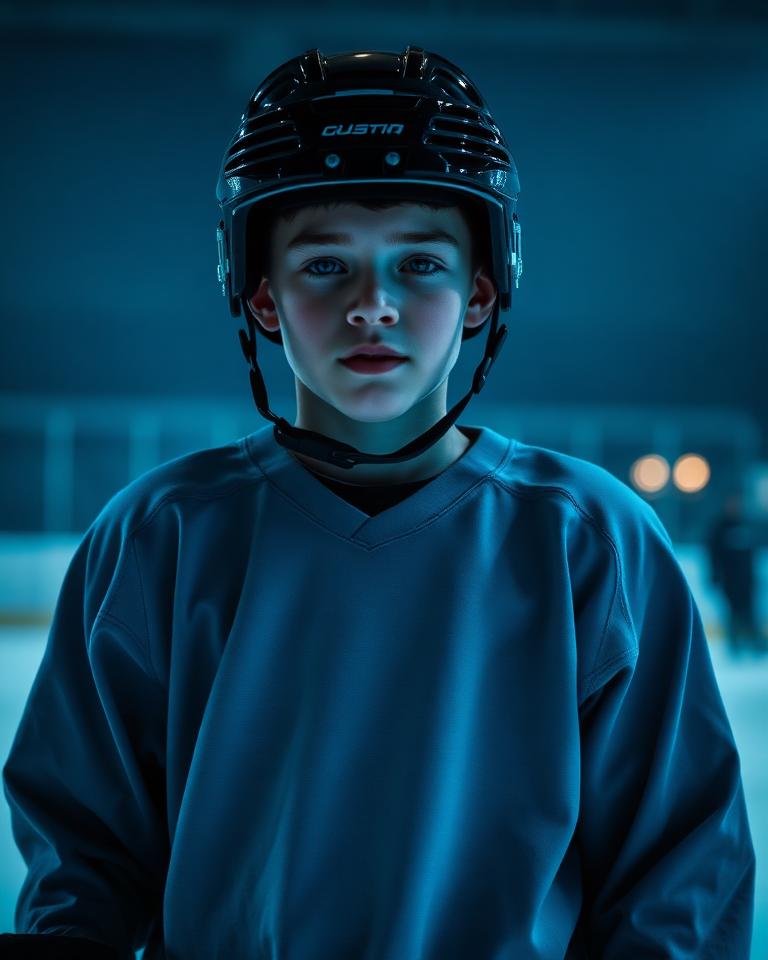 Youth hockey player on the rink