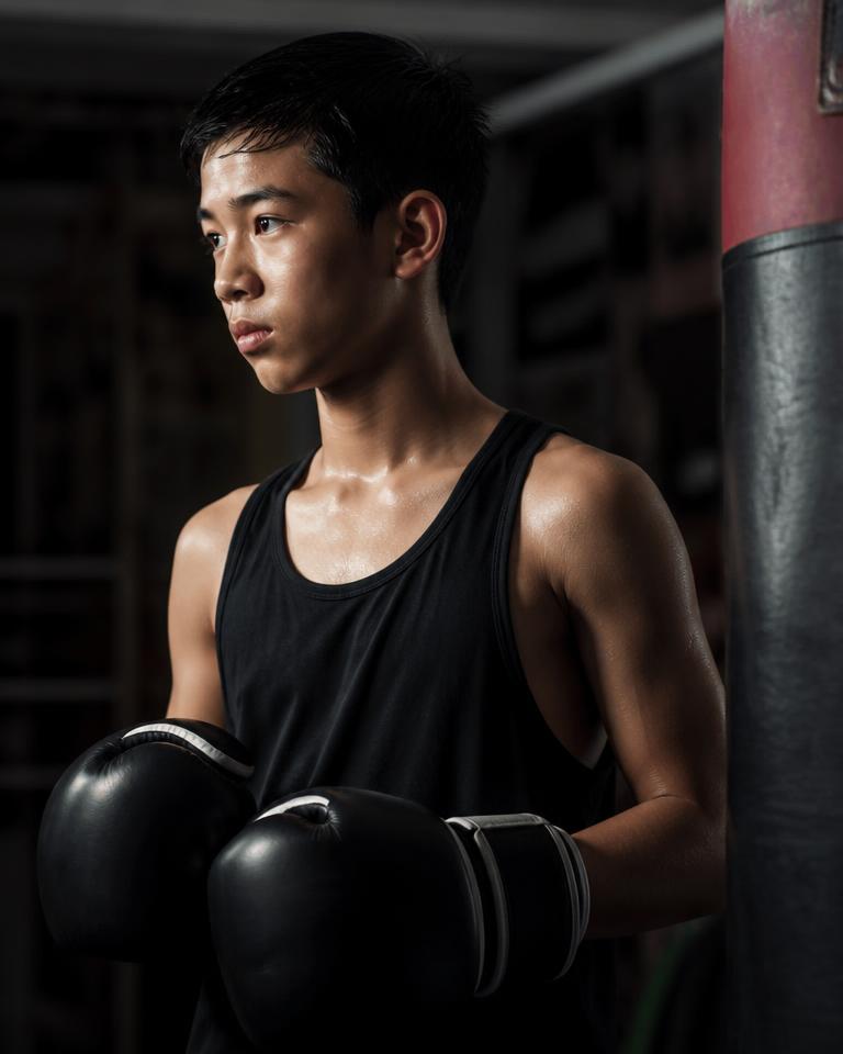Youth boxer in a gym with gloves on