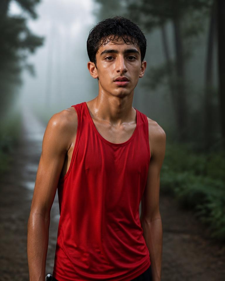 Youth cross country runner on a wooded trail